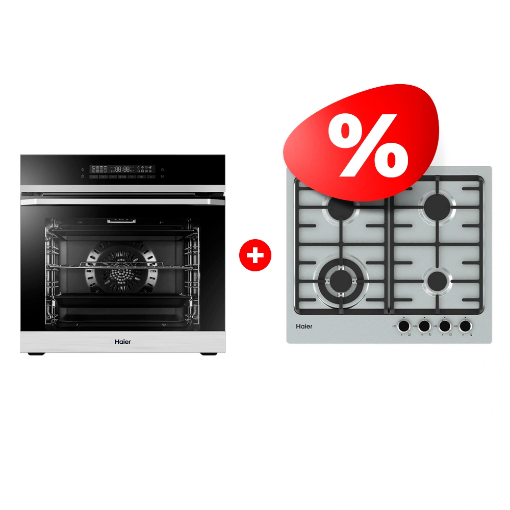 Жиынтық  Haier тұмша шкафы HOQ-P16AN5SX + Haier газ пісіру беті HHX-M64CWFX 