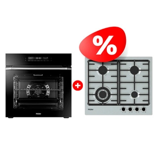 Комплект Встраиваемый духовой шкаф Haier HOQ-P16AN5GB + Газовая варочная поверхность Haier HHX-M64CWFX 