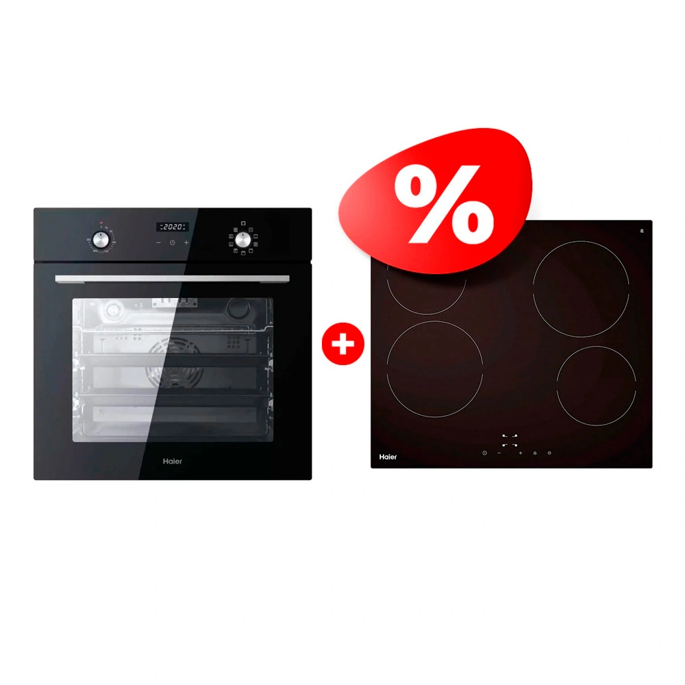 Комплект Встраиваемый духовой шкаф Haier HOY-P09NCGB + Стеклокерамическая варочная поверхность Haier HHY-C64NVTB 