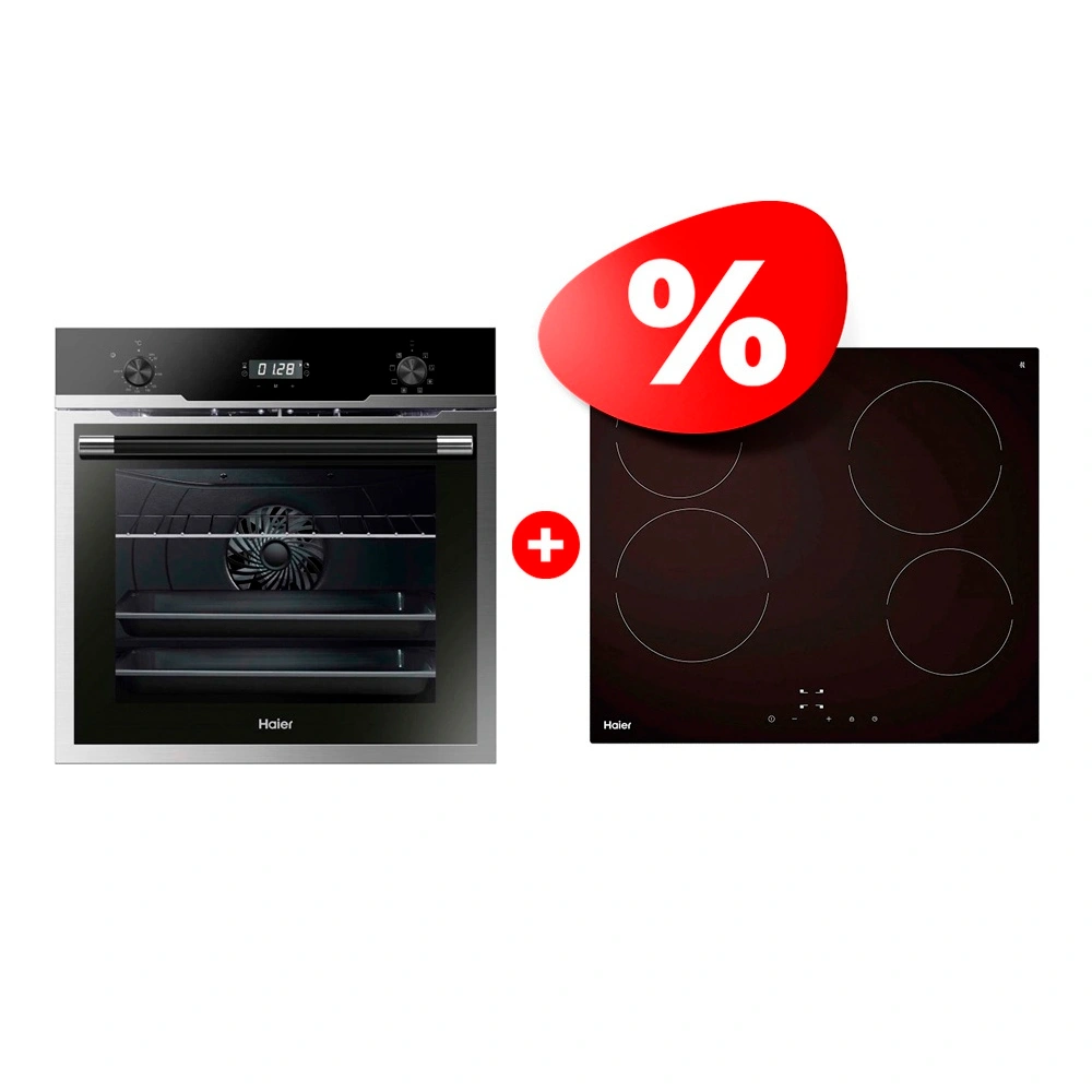 Комплект Встраиваемый духовой шкаф Haier HOD-PM08VGBX + Стеклокерамическая варочная поверхность Haier HHY-C64NVTB 