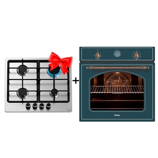 Комплект Встраиваемый духовой шкаф Haier HOX-C09ATQBB + Газовая варочная поверхность Haier HHX-M64CNX 
