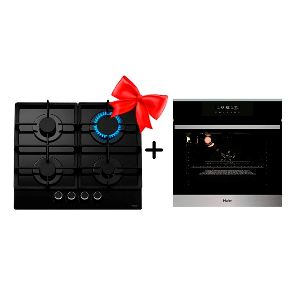 Комплект Встраиваемый духовой шкаф Haier HOX-FP3ABX + Газовая варочная поверхность Haier HHX-G64CNB 