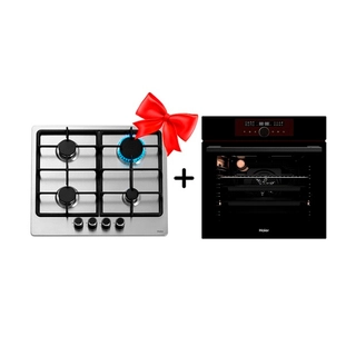 Комплект Встраиваемый духовой шкаф Haier HOX-FP5AGB + Газовая варочная поверхность Haier HHX-M64CNX 