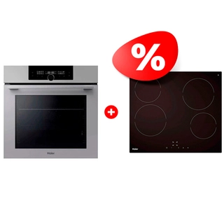 Жиынтық Встраиваемый духовой шкаф Haier HOQ-F6QSN3GG + Стеклокерамическая варочная поверхность Haier HHY-C64NVTB 