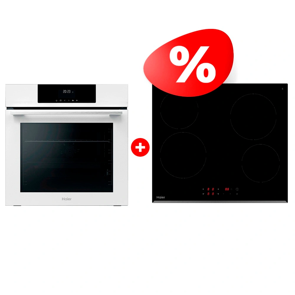 Комплект Встраиваемый духовой шкаф Haier HOQ-F3AAN3WB + Стеклокерамическая варочная поверхность Haier HHY-C64RVB 