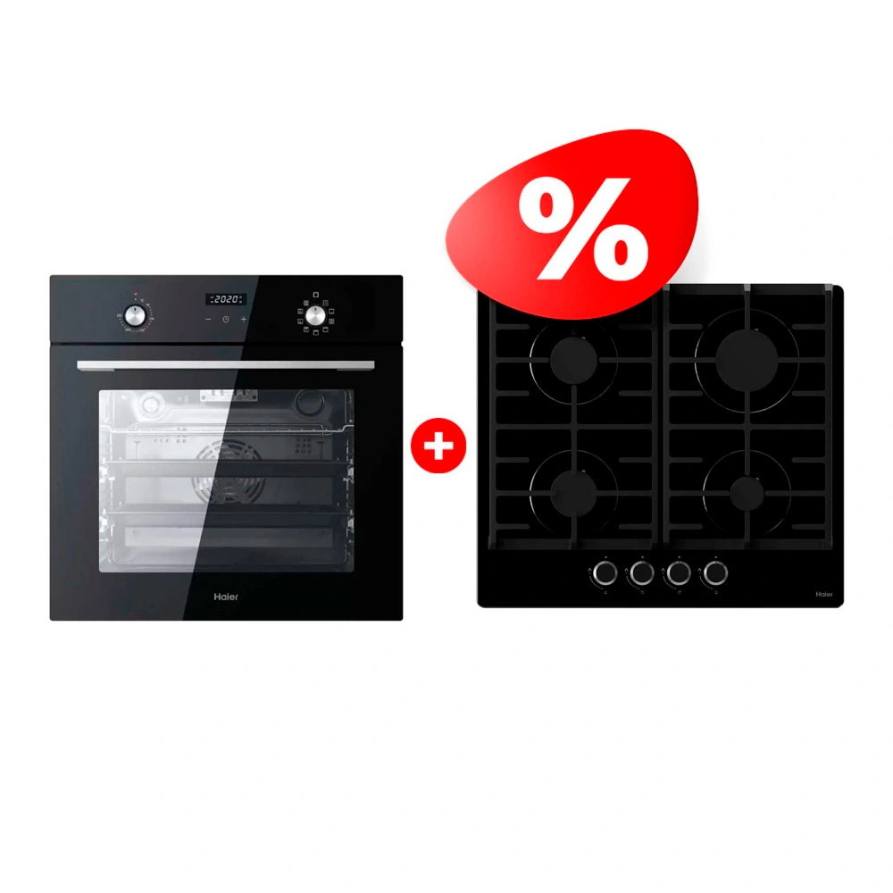 Комплект Встраиваемый духовой шкаф Haier HOY-P09NCGB + Газовая варочная поверхность Haier HHX-G64CNB 