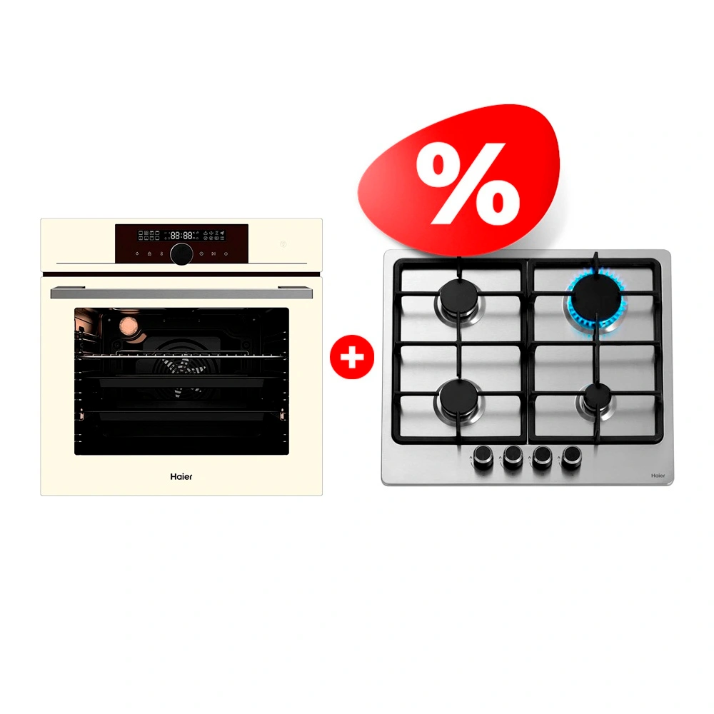 Жиынтық Встраиваемый духовой шкаф Haier HOX-FP5RACG + Haier газ пісіру беті HHX-M64CNX 