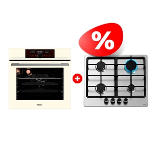 Жиынтық Встраиваемый духовой шкаф Haier HOX-FP5RACG + Haier газ пісіру беті HHX-M64CNX 