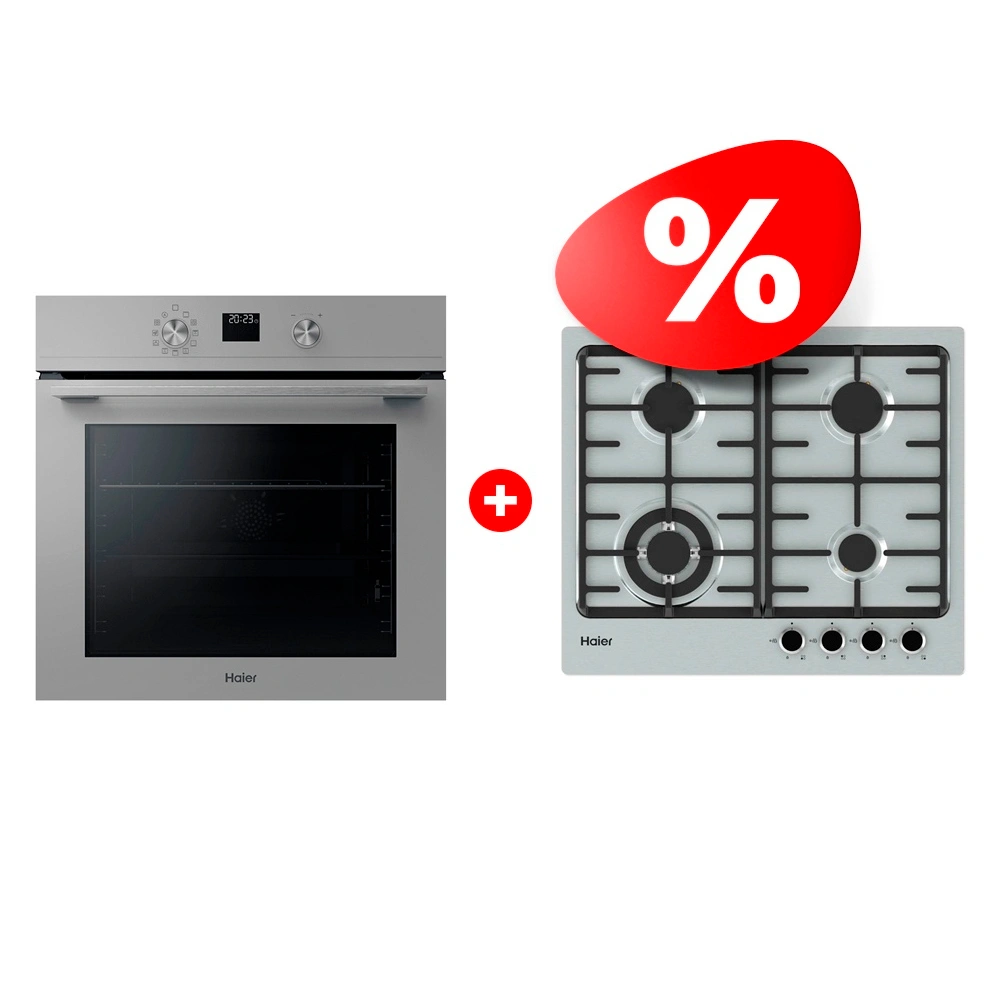 Комплект Встраиваемый духовой шкаф Haier HOQ-K4AAN3GG + Газовая варочная поверхность Haier HHX-M64CWFX 