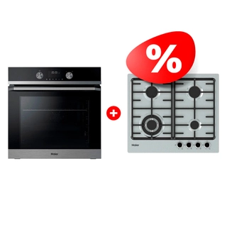 Жиынтық Встраиваемый духовой шкаф Haier HOQ-K5AAN3BX + Haier газ пісіру беті HHX-M64CWFX 