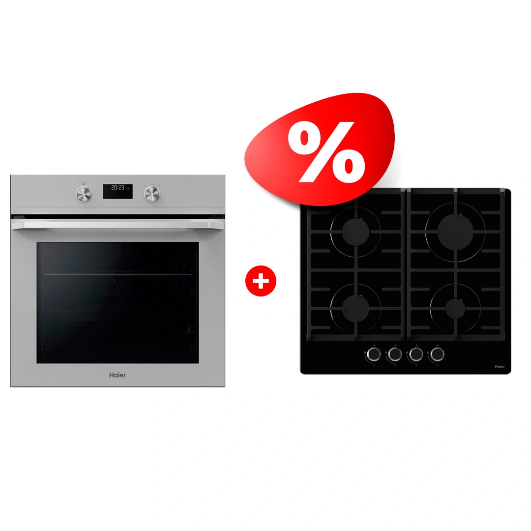 Комплект Встраиваемый духовой шкаф Haier + Газовая варочная поверхность Haier HOQ-K5AAN3GG + HHX-G64CNB