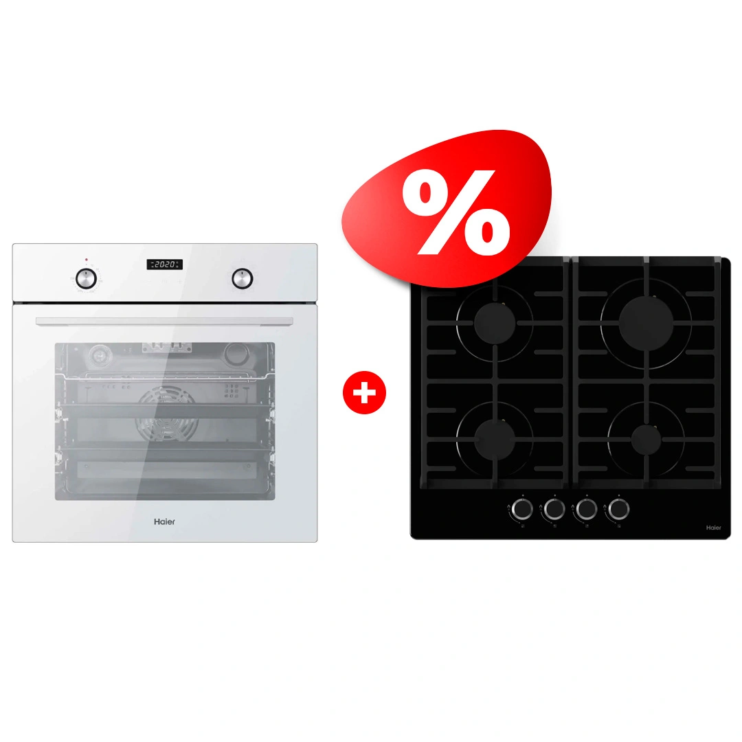 Жиынтық Встраиваемый духовой шкаф Haier HOY-P09NCGW + Haier газ пісіру беті HHX-G64CNB 