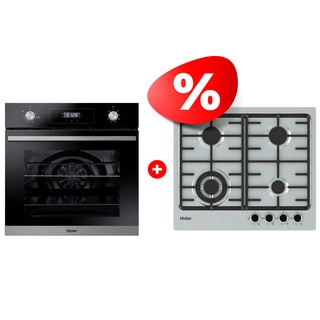 Комплект Встраиваемый духовой шкаф Haier + Газовая варочная поверхность Haier HOD-P08TGBX + HHX-M64CWFX