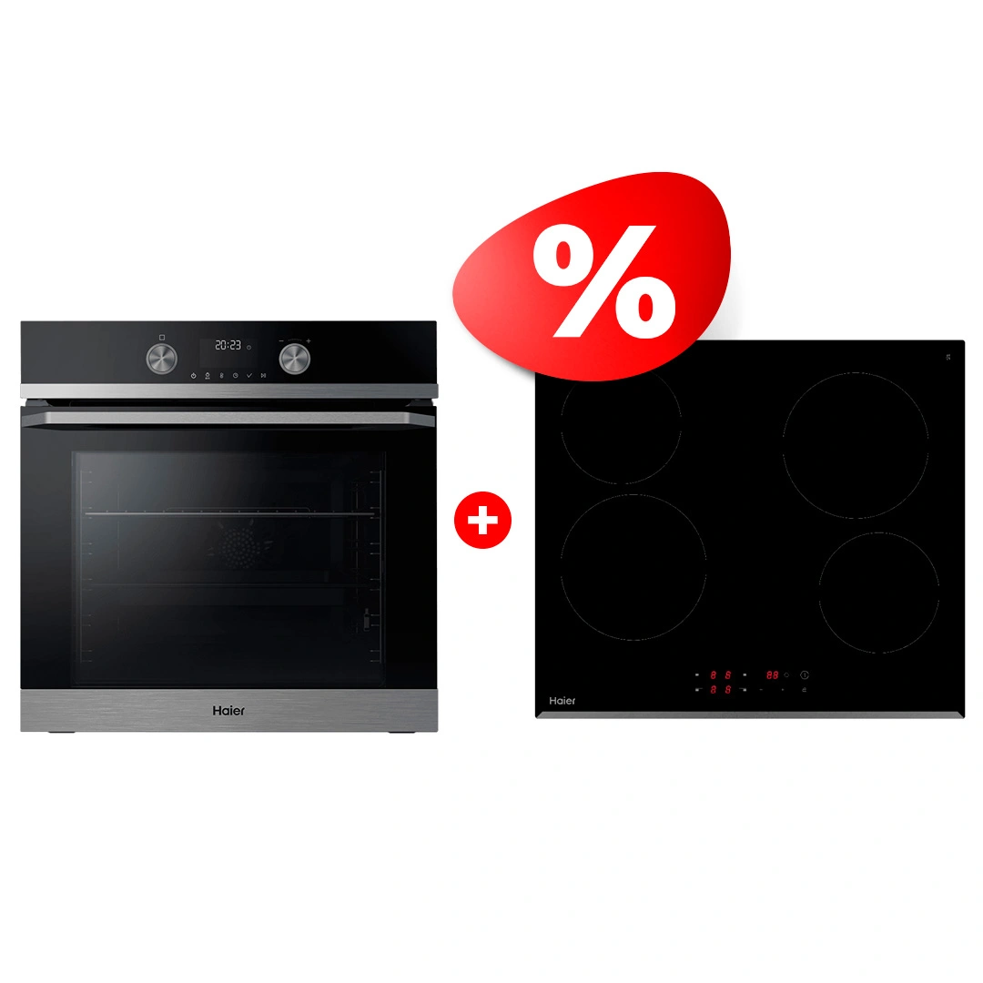 Жиынтық Встраиваемый духовой шкаф Haier HOQ-K5AAN3BX + Haier шыны керамикалық плитасы HHY-C64RVB 