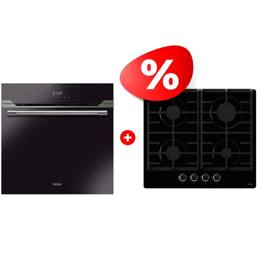 Жиынтық Haier кіріктірілген тұмшапеш HOD-TM09PGB + Haier газ пісіру беті HHX-G64CNB 
