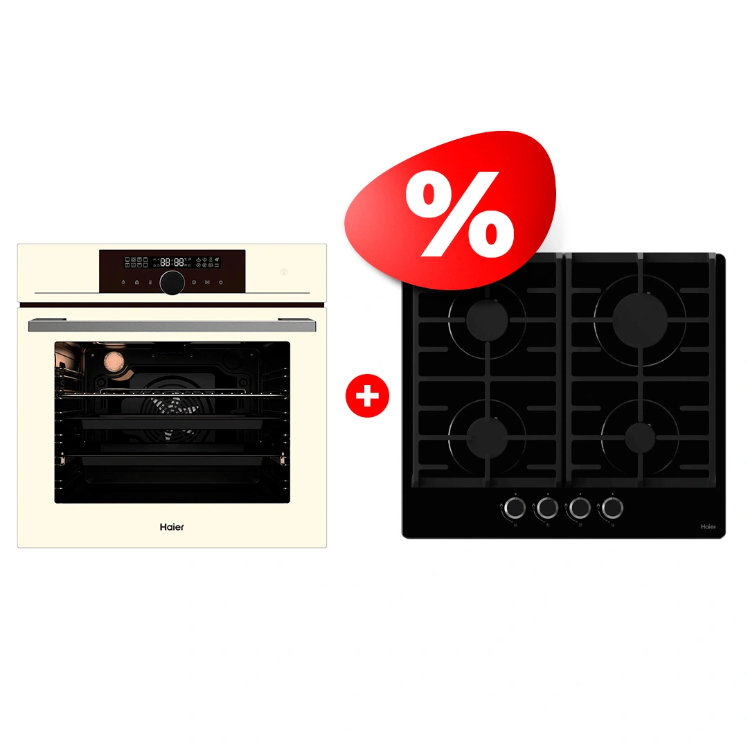Жиынтық Встраиваемый духовой шкаф Haier HOX-FP5RACG + Haier газ пісіру беті HHX-G64CNB 