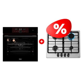 Жиынтық Haier кіріктірілетін тұмша шкафы HOX-FP5RAGB + Haier газ пісіру беті HHX-M64CNX 