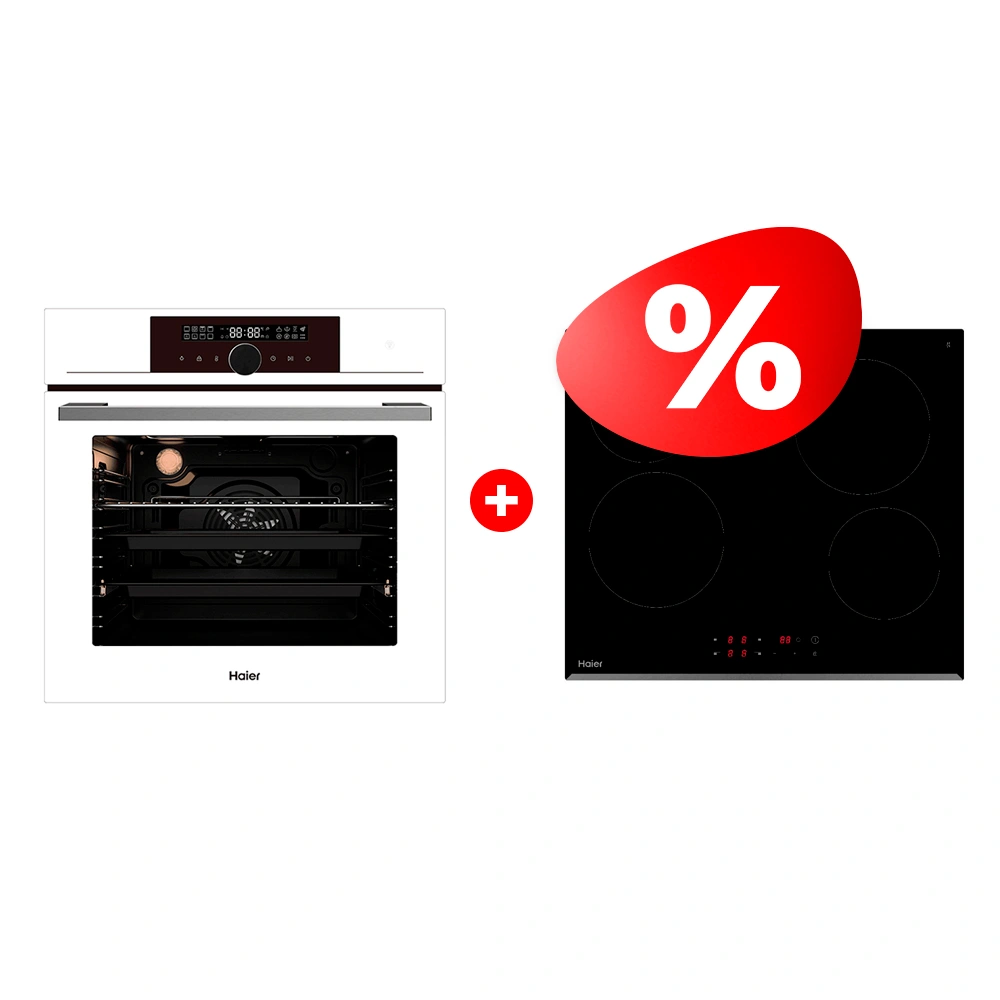 Комплект Встраиваемый духовой шкаф Haier HOX-FP5RAWB + Стеклокерамическая варочная поверхность Haier HHY-C64RVB 