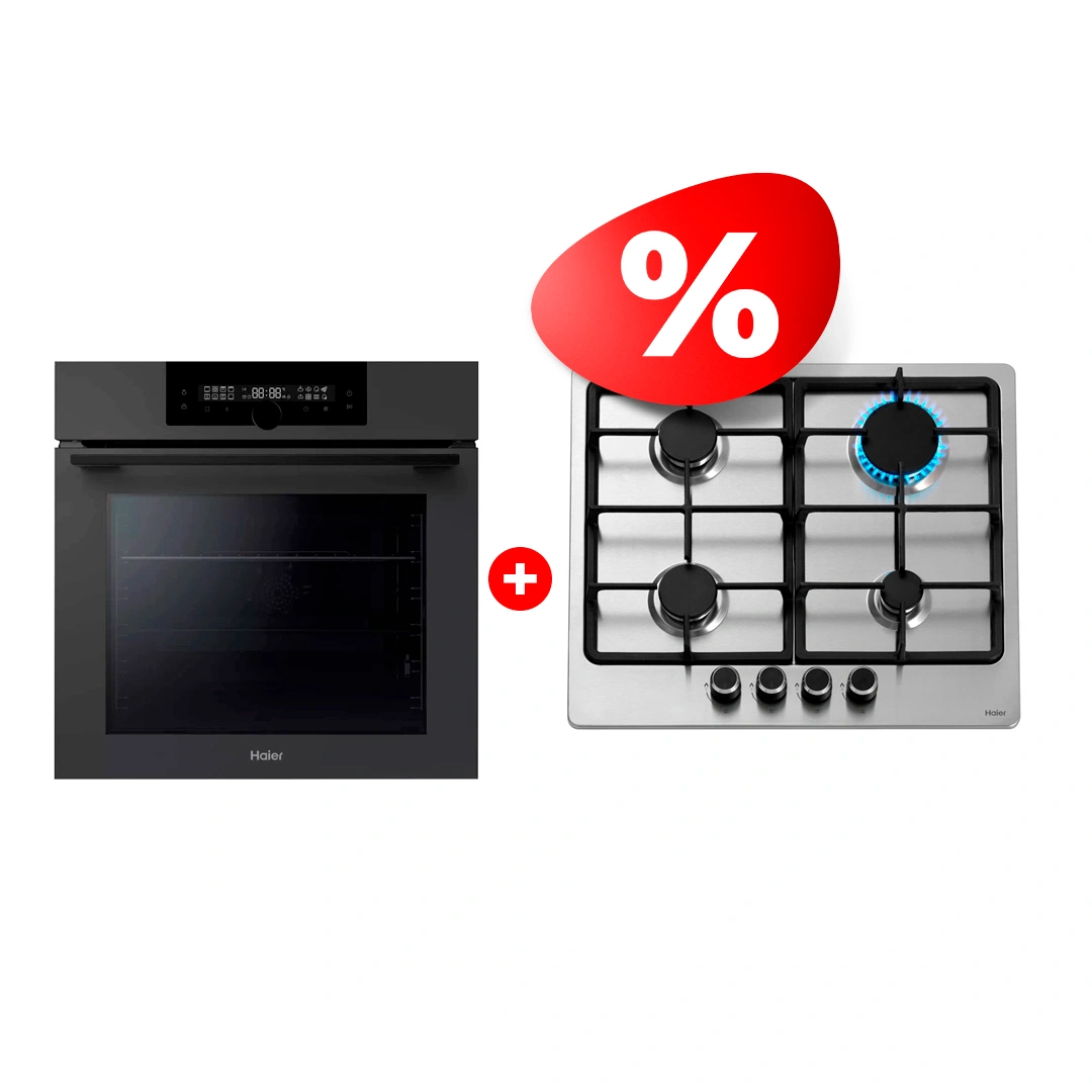 Жиынтық Встраиваемый духовой шкаф Haier HOQ-F6QAN3DG + Haier газ пісіру беті HHX-M64CNX 