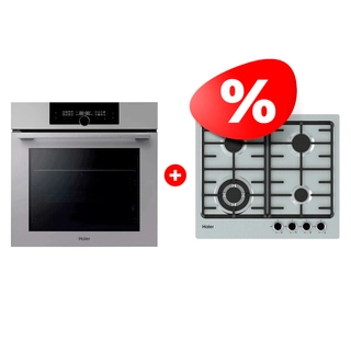 Комплект Встраиваемый духовой шкаф Haier HOQ-F6QAN3GG + Газовая варочная поверхность Haier HHX-M64CWFX 