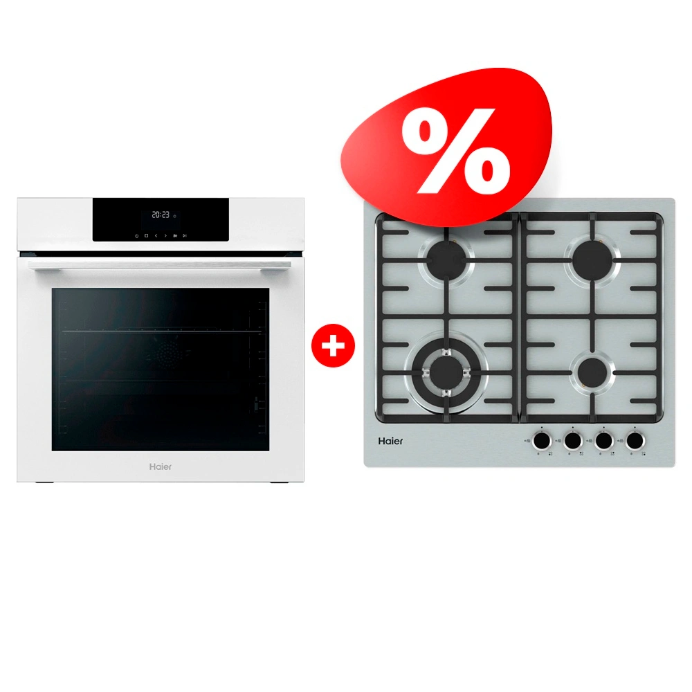 Жиынтық Встраиваемый духовой шкаф Haier HOQ-F3AAN3WB + Haier газ пісіру беті HHX-M64CWFX 