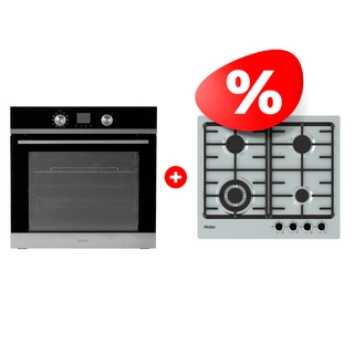 Комплект Встраиваемый духовой шкаф Haier HOQ-K4AAN3BX + Газовая варочная поверхность Haier HHX-M64CWFX 