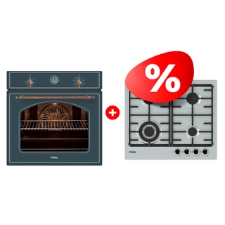 Комплект Встраиваемый духовой шкаф Haier HOX-C09ATQBB + Газовая варочная поверхность Haier HHX-M64CWFX 