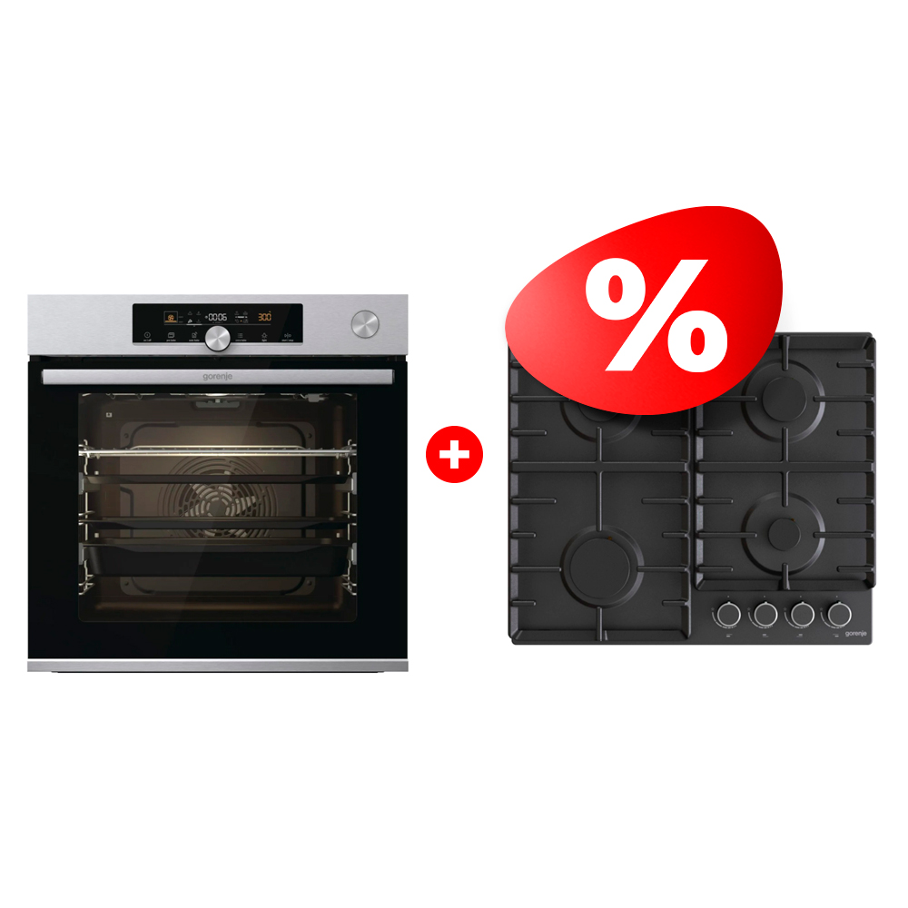 Комплект Встраиваемый духовой шкаф Gorenje BSA6747A04X + Газовая варочная поверхность Gorenje G642AB 