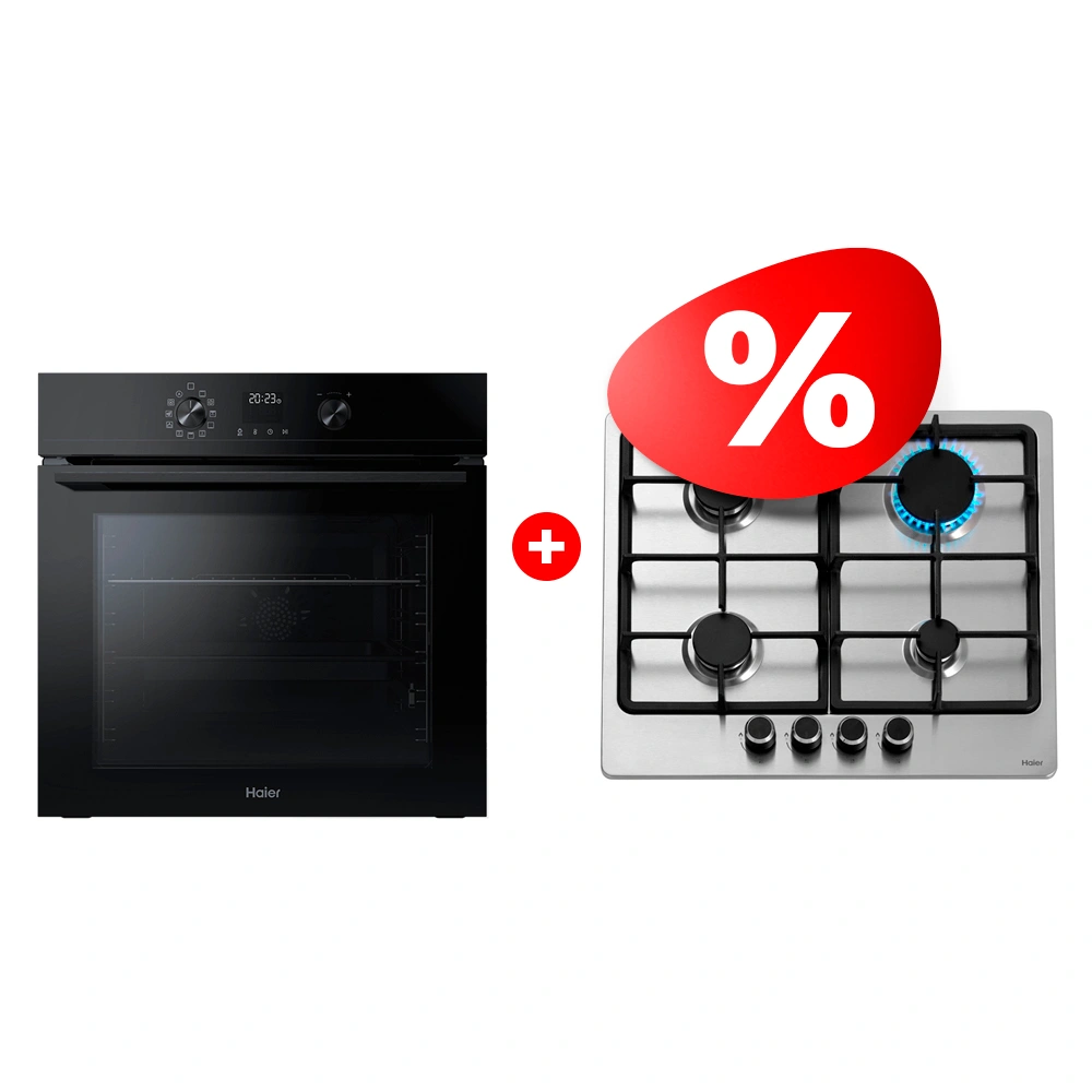 Комплект Встраиваемый духовой шкаф Haier HOQ-K4AAN3GB + Газовая варочная поверхность Haier HHX-M64CNX 