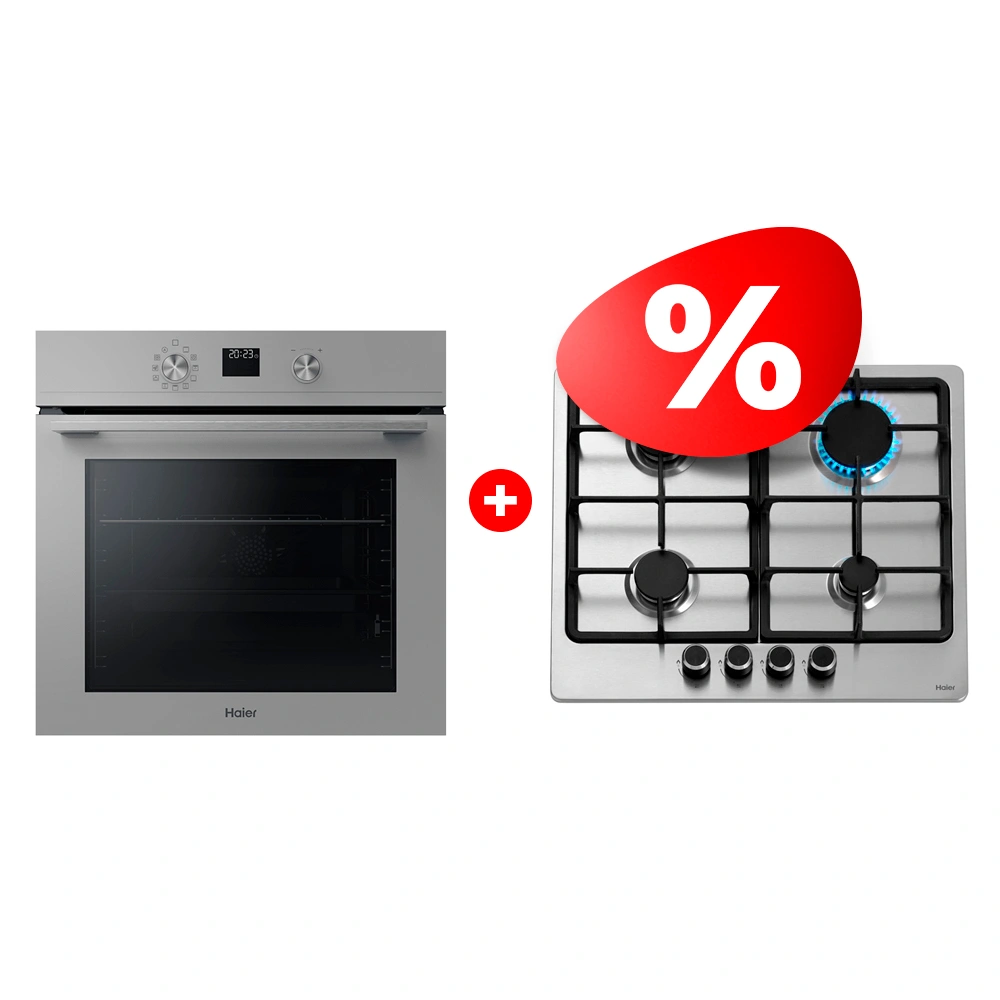 Жиынтық Встраиваемый духовой шкаф Haier HOQ-K4AAN3GG + Haier газ пісіру беті HHX-M64CNX 