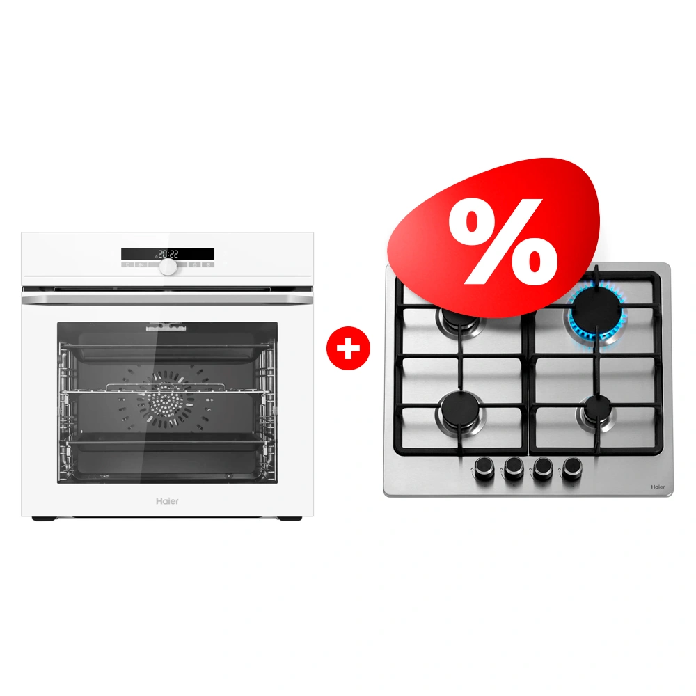 Комплект Встраиваемый духовой шкаф Haier HOQ-F6CASGW + Газовая варочная поверхность Haier HHX-M64CNX 