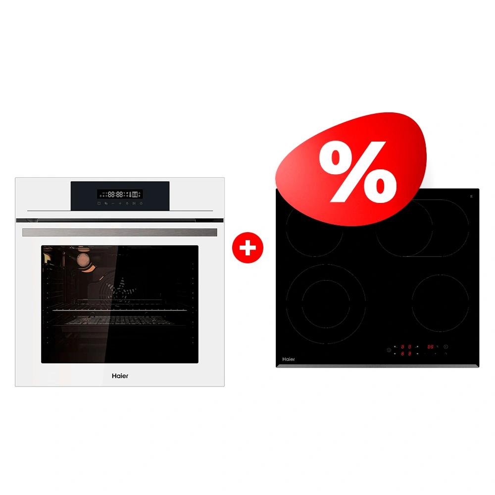 Жиынтық Haier кіріктірілетін тұмша шкафы HOX-FP3AWB + Haier шыны керамикалық плитасы HHY-C64ROVB 