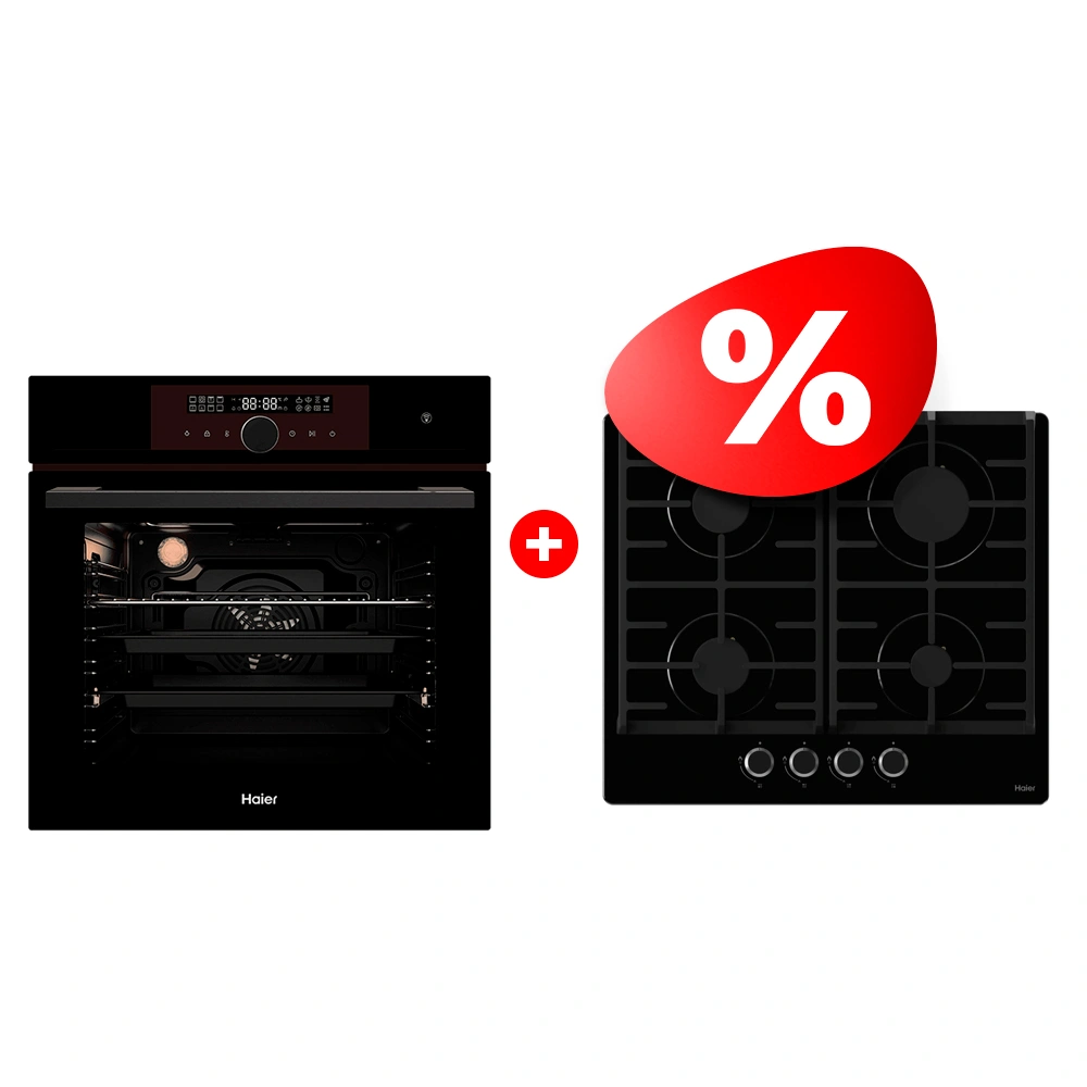 Жиынтық Haier кіріктірілетін тұмша шкафы HOX-FP5RAGB + Haier газ пісіру беті HHX-G64CNB 