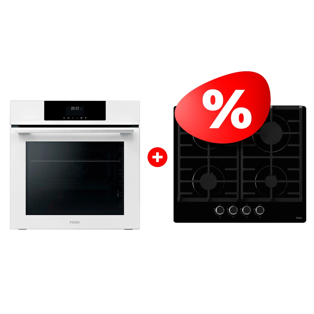 Жиынтық Встраиваемый духовой шкаф Haier HOQ-F3AAN3WB + Haier газ пісіру беті HHX-G64CNB 