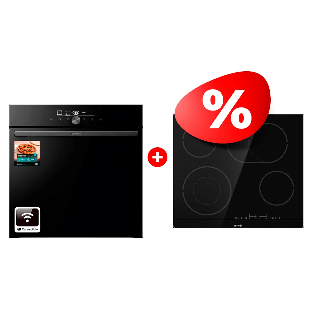 Жиынтық Gorenje кіріктірілетін электр пеші GO66E PIZZA350C + Стеклокерамическая варочная панель Gorenje CT43SC 