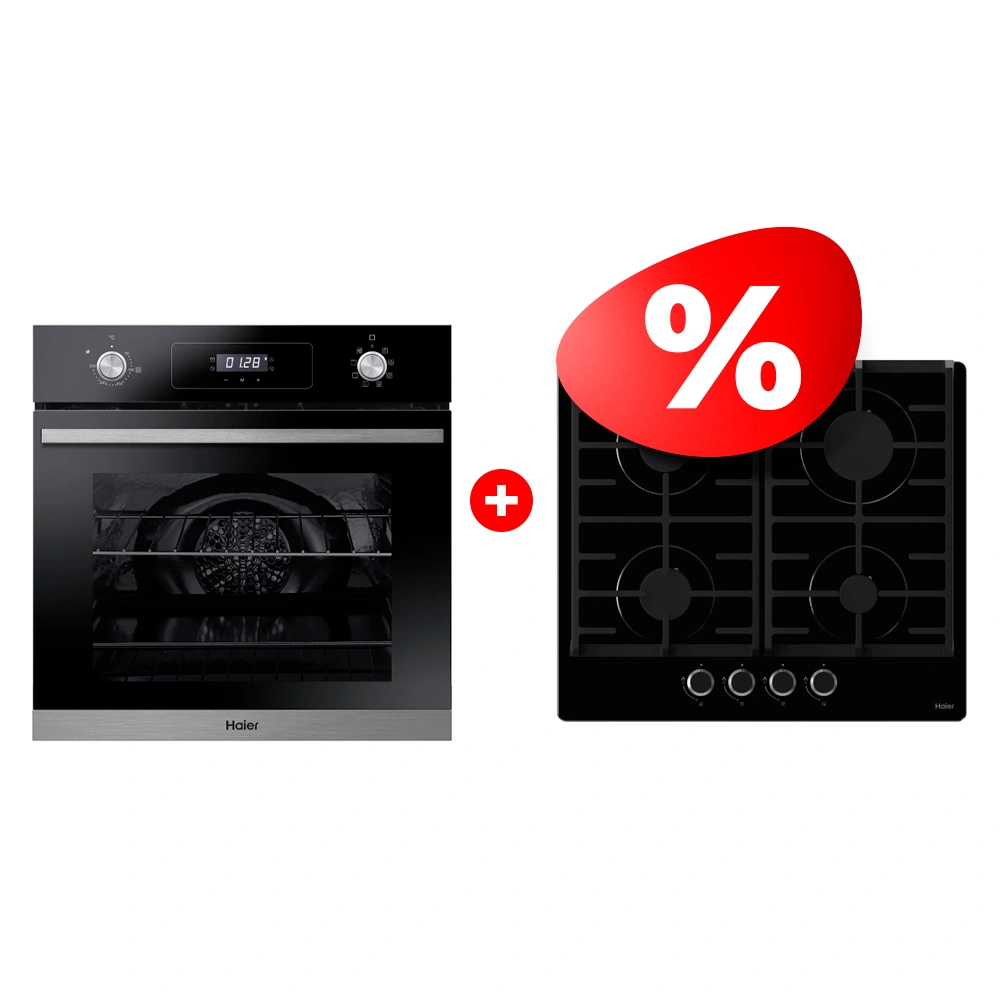 Комплект Встраиваемый духовой шкаф Haier HOD-P08TGBX + Газовая варочная поверхность Haier HHX-G64CNB 