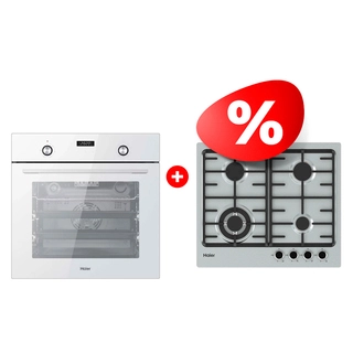 Жиынтық Встраиваемый духовой шкаф Haier HOY-P09NCGW + Haier газ пісіру беті HHX-M64CWFX 