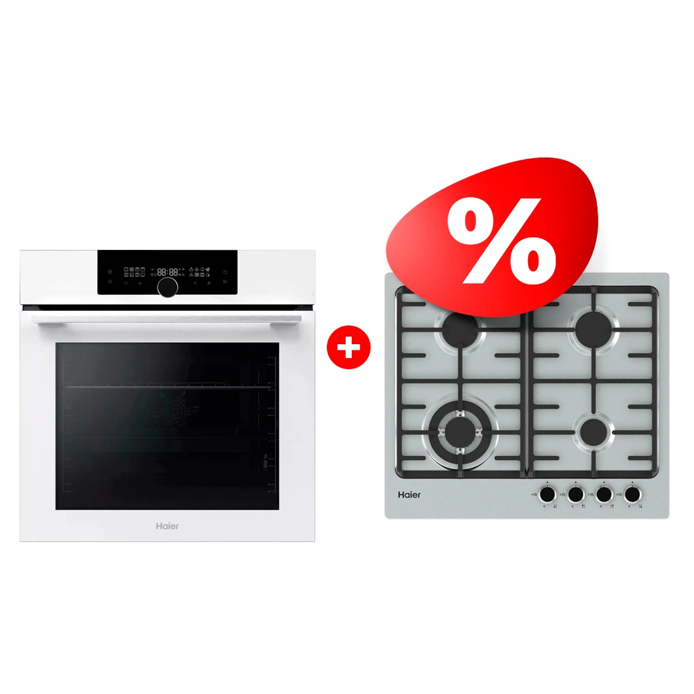 Жиынтық Встраиваемый духовой шкаф Haier HOQ-F6QSN3WB + Haier газ пісіру беті HHX-M64CWFX 