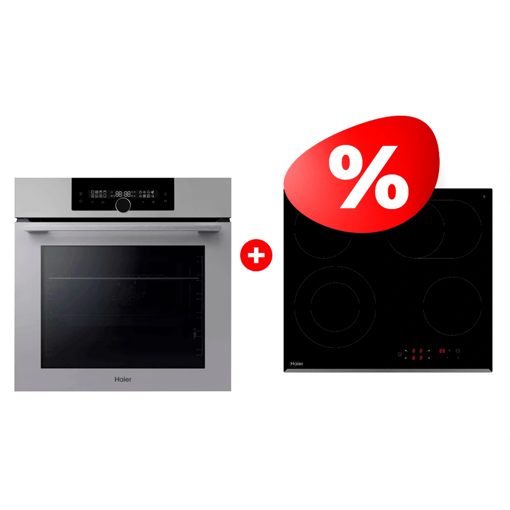Комплект Встраиваемый духовой шкаф Haier HOQ-F6QSN3GG + Стеклокерамическая варочная поверхность Haier HHY-C64ROVB 