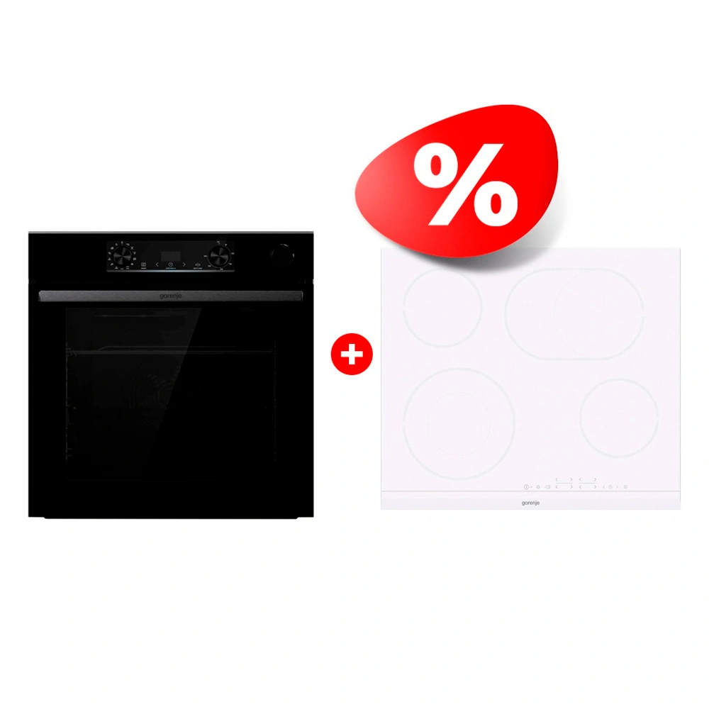 Жиынтық Gorenje кіріктірілетін электр пеші BSA6737E15BG + Gorenje электрлік пісіру беті ECT643WCSC 