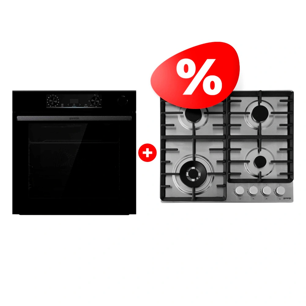 Жиынтық Gorenje кіріктірілетін электр пеші BSA6737E15BG + Gorenje газды пісіру беті GW642ABX 