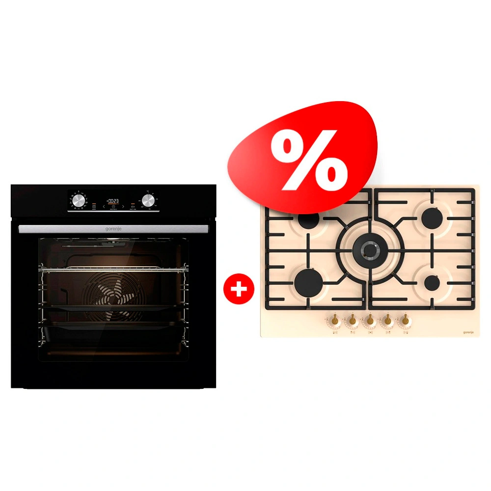 Жиынтық Встраиваемый духовой шкаф Gorenje BOSX6737E03B + Газовая варочная поверхность Gorenje GW7C51CLI 