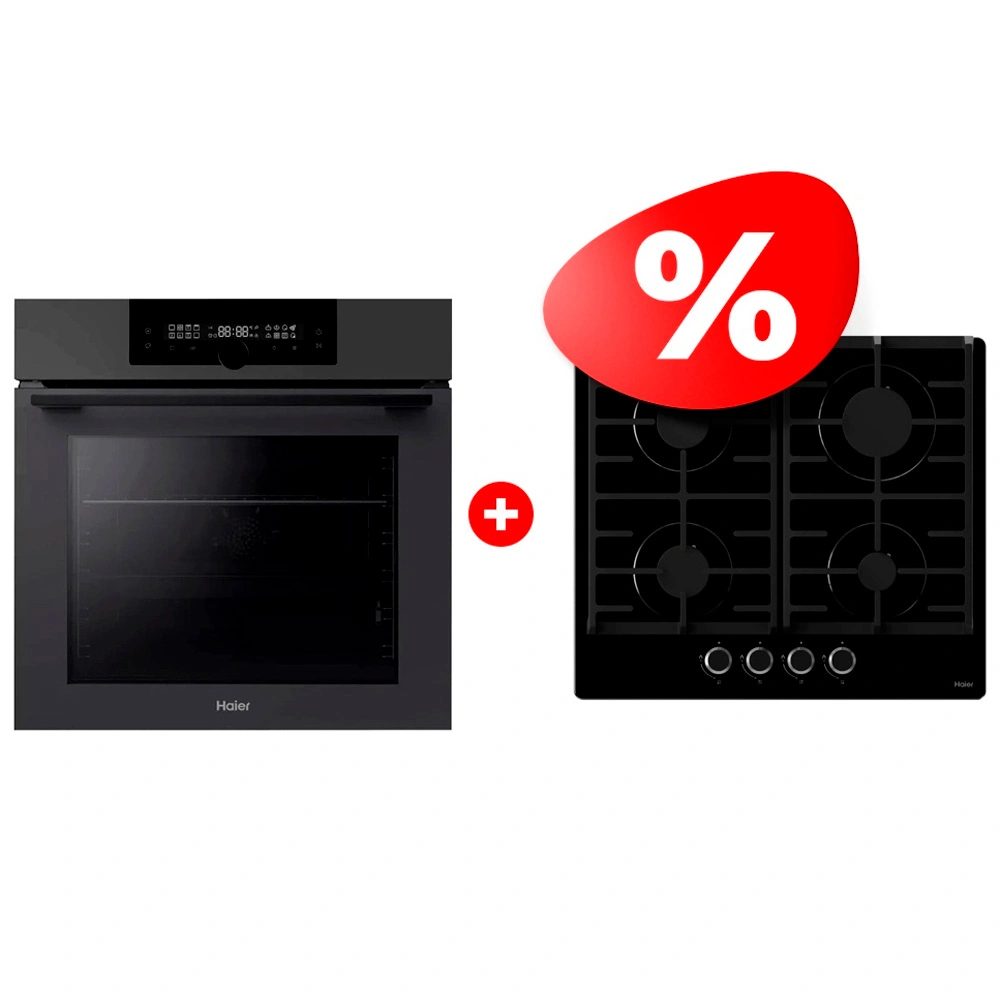 Жиынтық Встраиваемый духовой шкаф Haier HOQ-F6QSN3DG + Haier газ пісіру беті HHX-G64CNB 