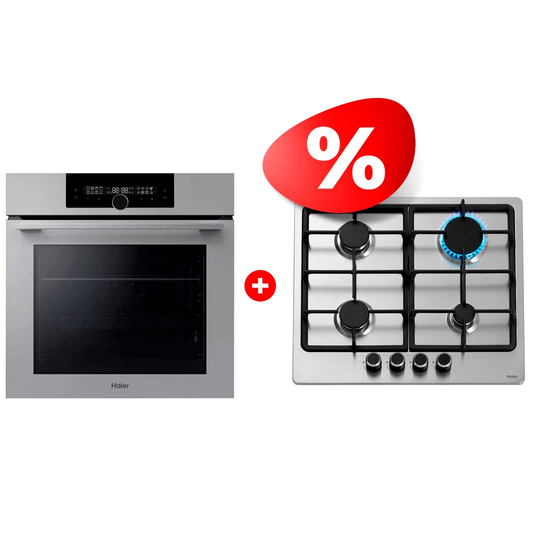 Комплект Встраиваемый духовой шкаф Haier HOQ-F6QSN3GG + Газовая варочная поверхность Haier HHX-M64CNX