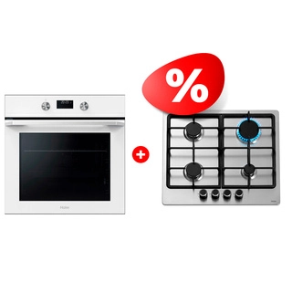 Комплект Встраиваемый духовой шкаф Haier HOQ-K5AAN3GW + Газовая варочная поверхность Haier HHX-M64CNX