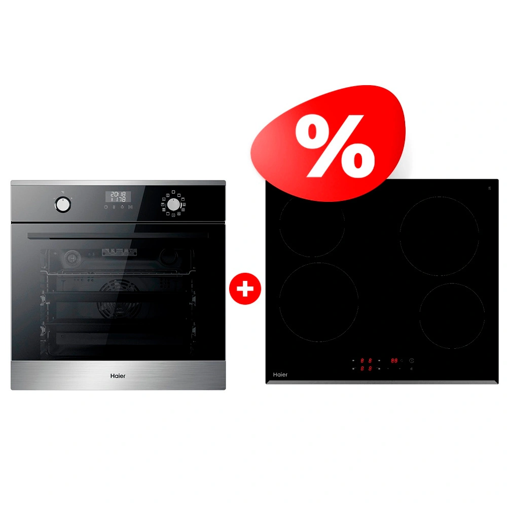 Комплект Встраиваемый духовой шкаф Haier HOX-P11CGBX + Стеклокерамическая варочная поверхность Haier HHY-C64RVB