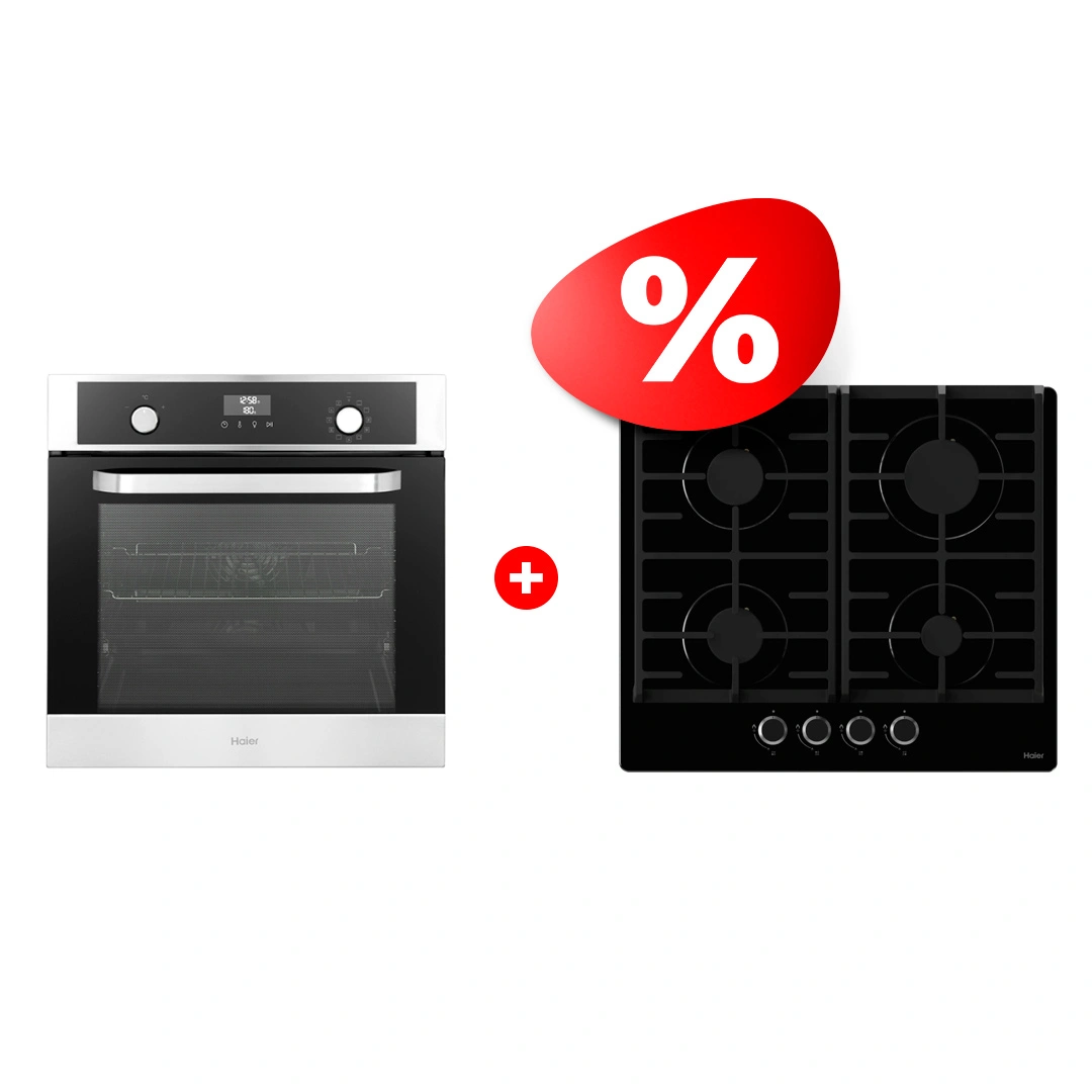 Жиынтық Haier кіріктірілген тұмшапеш HOX-P11HSX + Haier газ пісіру беті HHX-G64CNB 