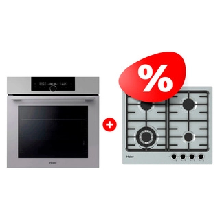 Комплект Встраиваемый духовой шкаф Haier HOQ-F6QSN3GG + Газовая варочная поверхность Haier HHX-M64CWFX