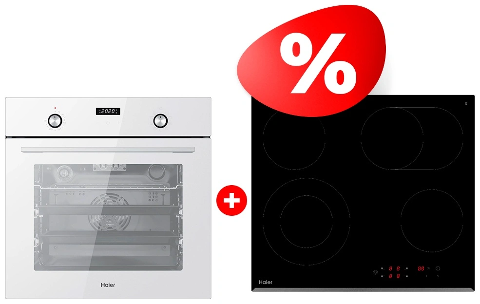 Жиынтық Встраиваемый духовой шкаф Haier HOX-P09CGW + Haier шыны керамикалық плитасы HHY-C64ROVB  - фото 2