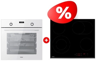 Жиынтық Встраиваемый духовой шкаф Haier HOX-P09CGW + Haier шыны керамикалық плитасы HHY-C64ROVB  - фото 2